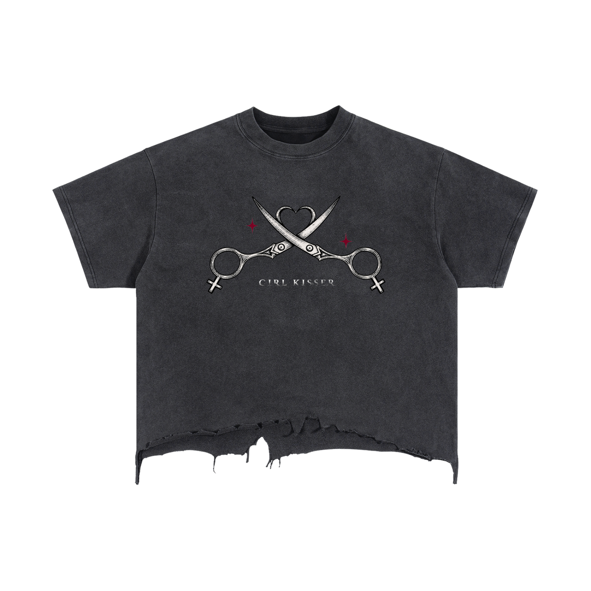 Girl Kisser ๐ค Vintage Wash Boxy Distressed Hem T-Shirt