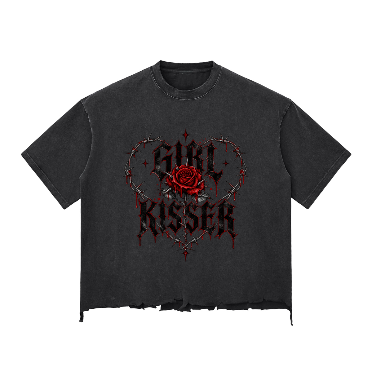 Rose | Snow Wash Raw-Hem Boxy T-shirt
