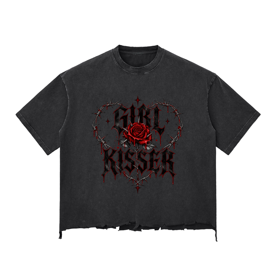 Rose | Snow Wash Raw-Hem Boxy T-shirt