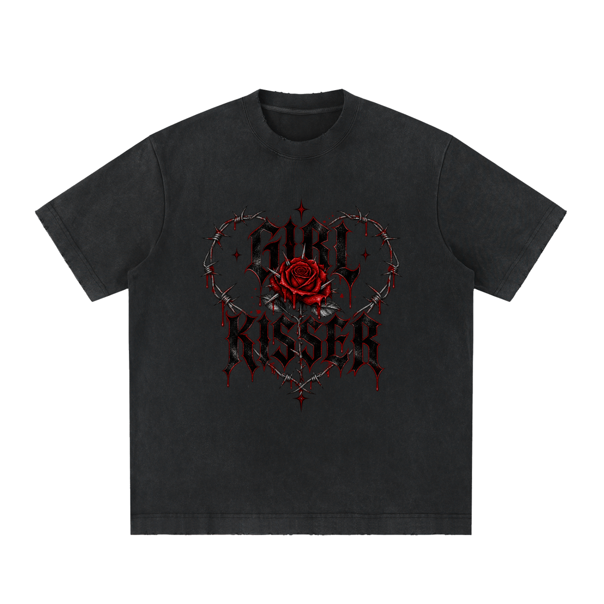 Rose | Heavyweight Vintage Washed Frayed T-Shirt