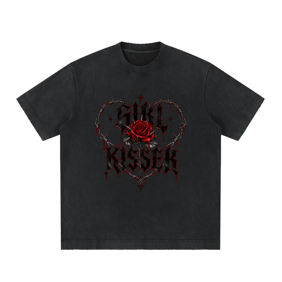 Rose | Heavyweight Vintage Washed Frayed T-Shirt